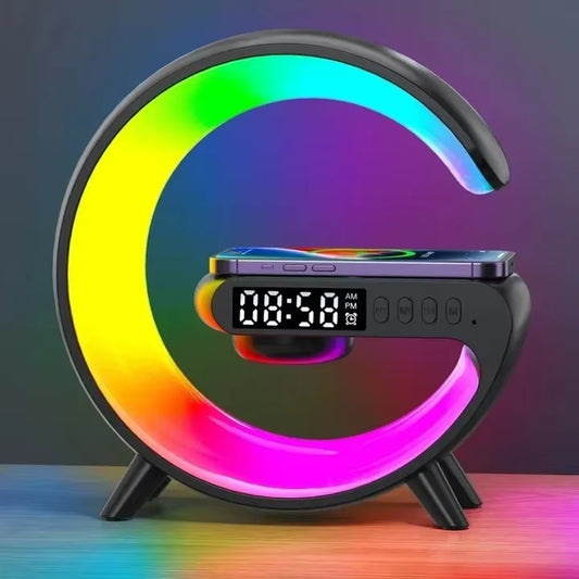 Revolutionary 4-in-1 Wireless Charger with Alarm Clock, Bluetooth Speaker, and RGB Night Light – Perfect for All Your Devices!