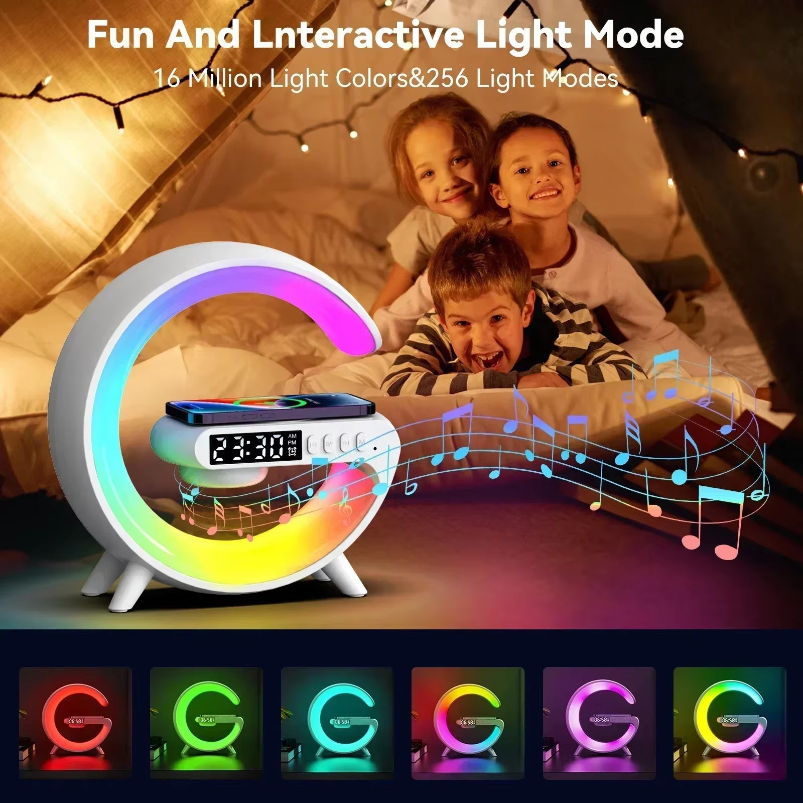 Revolutionary 4-in-1 Wireless Charger with Alarm Clock, Bluetooth Speaker, and RGB Night Light – Perfect for All Your Devices!