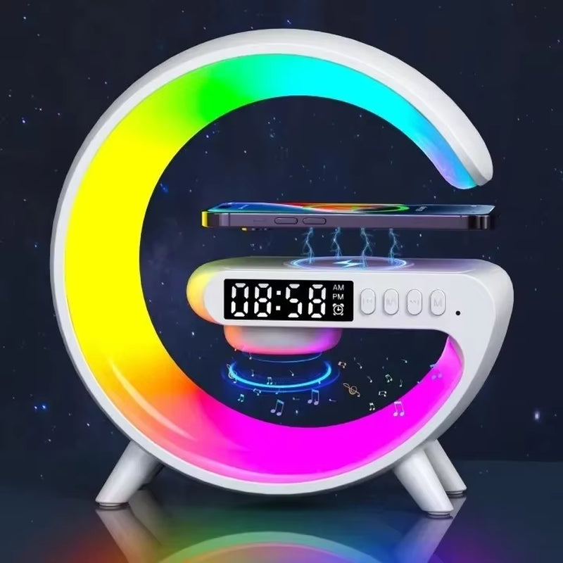 Revolutionary 4-in-1 Wireless Charger with Alarm Clock, Bluetooth Speaker, and RGB Night Light – Perfect for All Your Devices!
